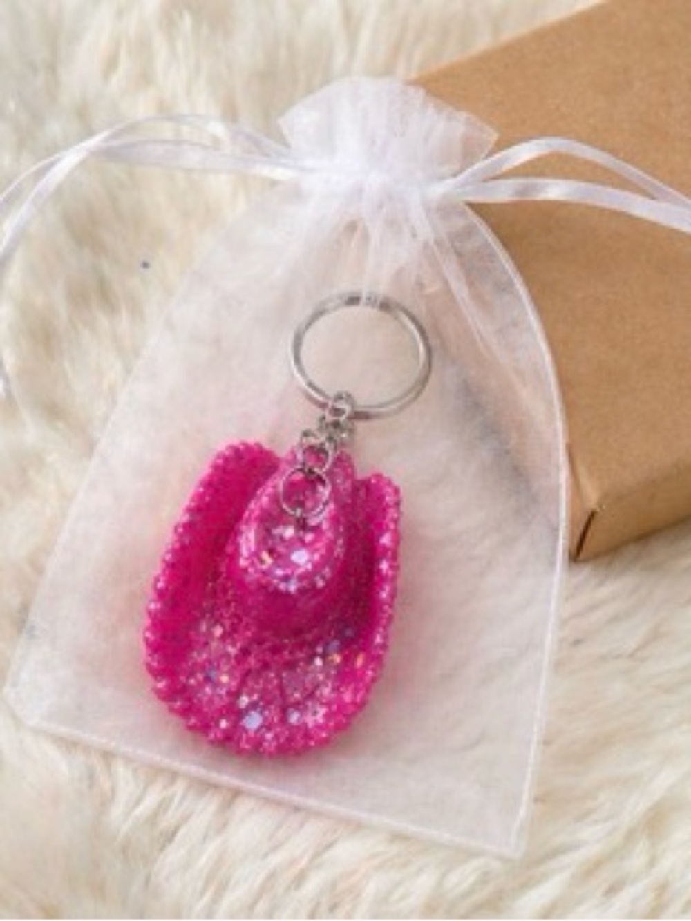 Pink Glitter Cowboy Hat Keychain - Stylish Women’s Key & Card Holder Accessory - Picture 8 of 8